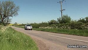 unfaithful british mature lady sonia subtly showcases her huge tits in fetish scene