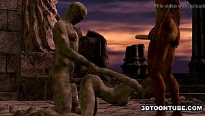 3d cartoon zombie babe gets blowjob and double teamed outdoors in hardcore hentai fantasy.