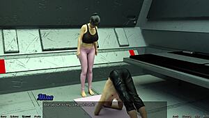 i'm stranded in space, stretching with this big boobs milf.