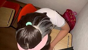 Mexican schoolgirl rides hard in classroom, sucking in HD