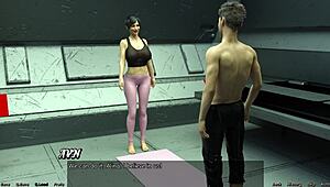 i'm stranded in space, stretching with this big boobs milf.