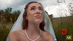 Bride4K Pretty Brunette Bride Fucks Horny Shepherd in Summer Field!