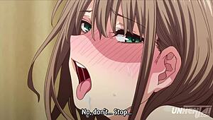 I-I can't believe my busty classmate begged for sex after our breakup, fingering herself in this hentai subtitled video.