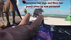 exhibitionist wife mrs kiss shows nude beach voyeur jerking off