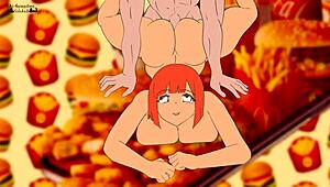 Girl with McDonalds eggs seduces homeless man in rough doggystyle anime hentai