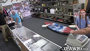 Little redhead temptress bangs for cash in pawnshop! 😲