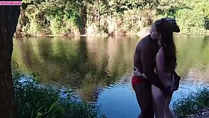 New girl gets rough outdoor creampie in the woods.