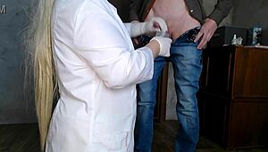kneeling milf nurse takes cum analysis in tight latex gloves