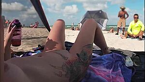 exhibitionist wife mrs kiss shows nude beach voyeur jerking off