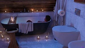 man, touching my horny stepmom's pussy while bathing together is wild!