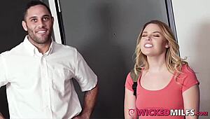 Big tits teen Aubrey Sinclair slams hard with bf and stepmom in wild action