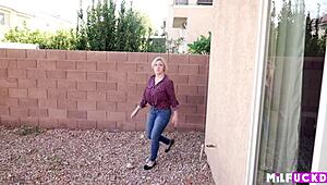 Annoyed Cougar Seduces Young Neighbor for Interracial Cowgirl Ride with Cum