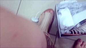 hey, check these sexy feet in the shoe shop, wanna suck them? 😍