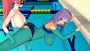 Girl seriously studying swimming in this 3d hentai game