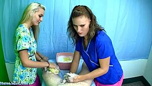 casey and jc simpson give a sponge bath