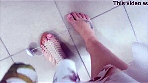 hey, check these sexy feet in the shoe shop, wanna suck them? 😍