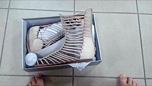 hey, check these sexy feet in the shoe shop, wanna suck them? 😍