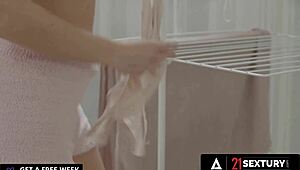 Wow! Amy Douxxx rides hard and gets a sticky facial after wild sex!