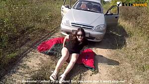 Damn! Teen in glasses gets wet pussy pounded outdoors!