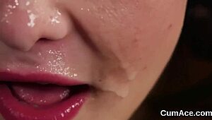 nasty babe gets facial cumshot and swallows every drop of jizm