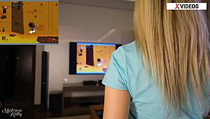 distracted step sis bends over to play video games and gets fucked porn gameplay full on red - mysteriouskathy