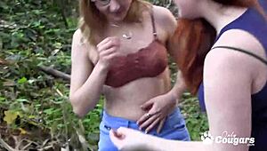 chunky lesbians jolene parton and maggie mayhem get frisky fingering in the woods