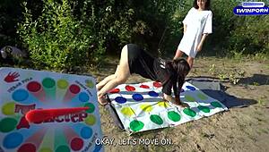 Unforgettable Twister Strip Game with Double Blowjob in Forest