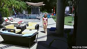 Blonde teen Goldie takes monster cock in intense sex session.