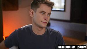 halloween gay threesome gathering with fingering and masturbation