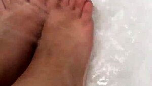 I take off my nylon and take a shower.