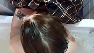 She sucked him in the shower, took cum in mouth, then mutual play in bed.