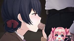 anime worshipping cock and eating cum on her knees