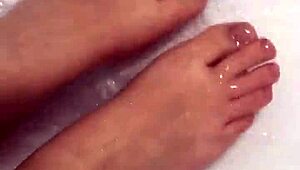 I take off my nylon and take a shower.