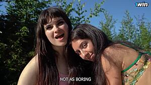 Unforgettable Twister Strip Game with Double Blowjob in Forest