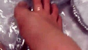 I take off my nylon and take a shower.