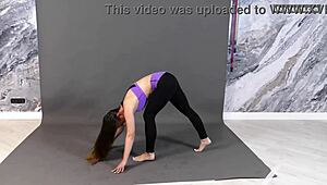 Flexible babe Vera Zachem shows trimmed pussy and big tits