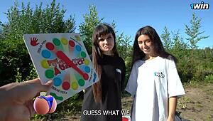 Unforgettable Twister Strip Game with Double Blowjob in Forest