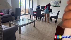 Sexy big ass girl cleans house, proposes fuck.