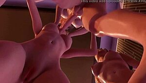 futa tgirl dominates two teen girls in wild shemale action