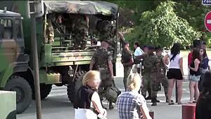 Extreme public threesome orgy under the Eiffel Tower in Paris with risky fucking.