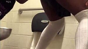 Creaming on big cock in gas station bathroom with sloppy asshole gaping