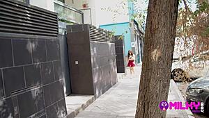 Marina Gold plays daring horny games on public streets.