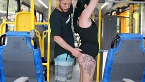 Unreal, this guy rubs his cock on her ass in public bus until he finishes!