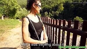 euro slut with glasses gets messy facial in public pov