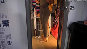 hot secretary in tight jeans teases ass with visible panty line