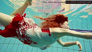 Hairy ginger Polish teen, wanna see her swim naked underwater in the pool?