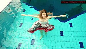 Hairy ginger Polish teen, wanna see her swim naked underwater in the pool?