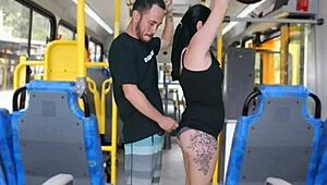 Unreal, this guy rubs his cock on her ass in public bus until he finishes!