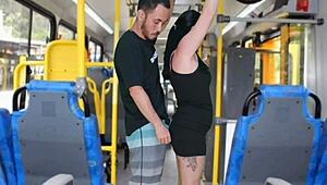 Unreal, this guy rubs his cock on her ass in public bus until he finishes!