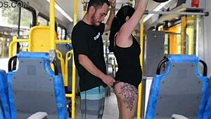 Unreal, this guy rubs his cock on her ass in public bus until he finishes!